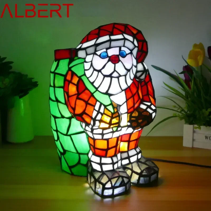 ALBERT  Tiffany Santa Claus Table Lamp Art Living Room Bedroom Children's room Homestay Stained Glass Decoration Desk Lamp