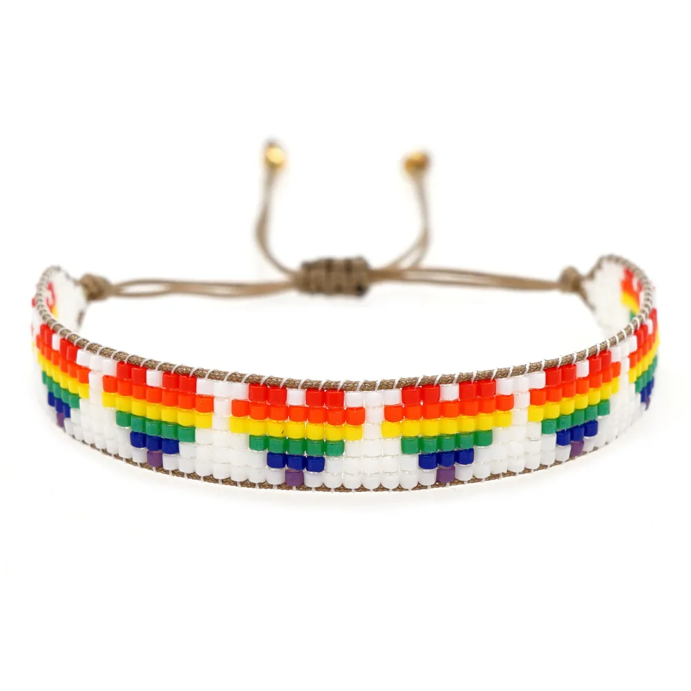 Beaded bracelet heart Rainbow Bohemia  Female Gradient color Hand weaving  Adjustable Female Versatile Trend Rice bead bracelet