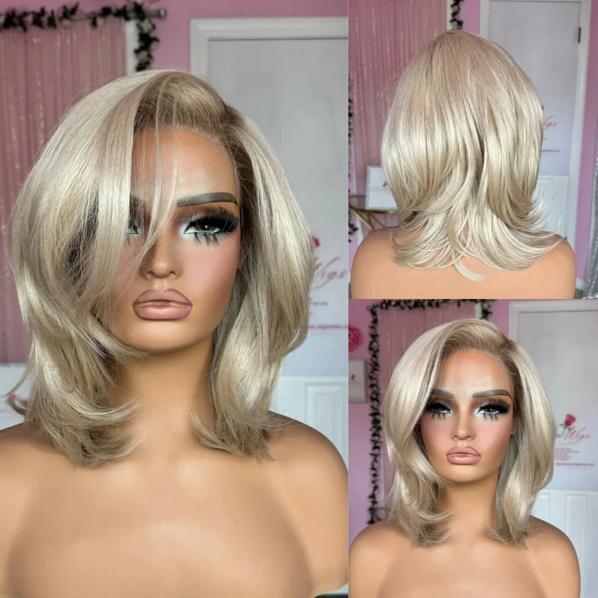 

Loose Wave Mullet Synthetic Lace Top Wigs With Dark Roots Ombre Highlight Natural Wave HD Transparent Lace Wigs Cosplay Wigs