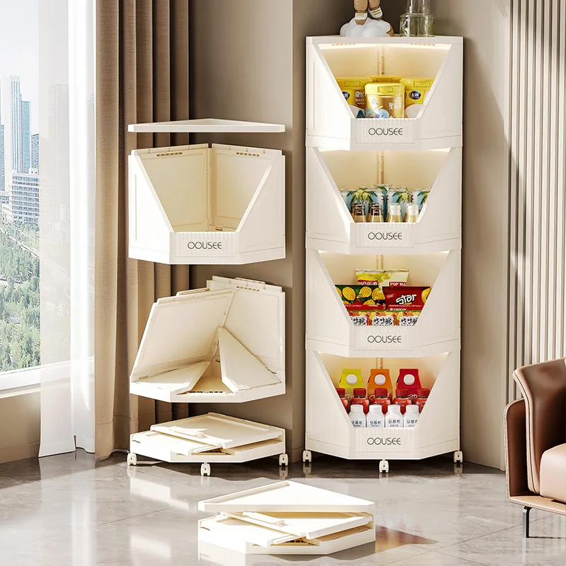 Foldable Corner Storage Cabinet Multi-functional Storage Rack for Household Use Living Room Snack and Toy Storage Organizer