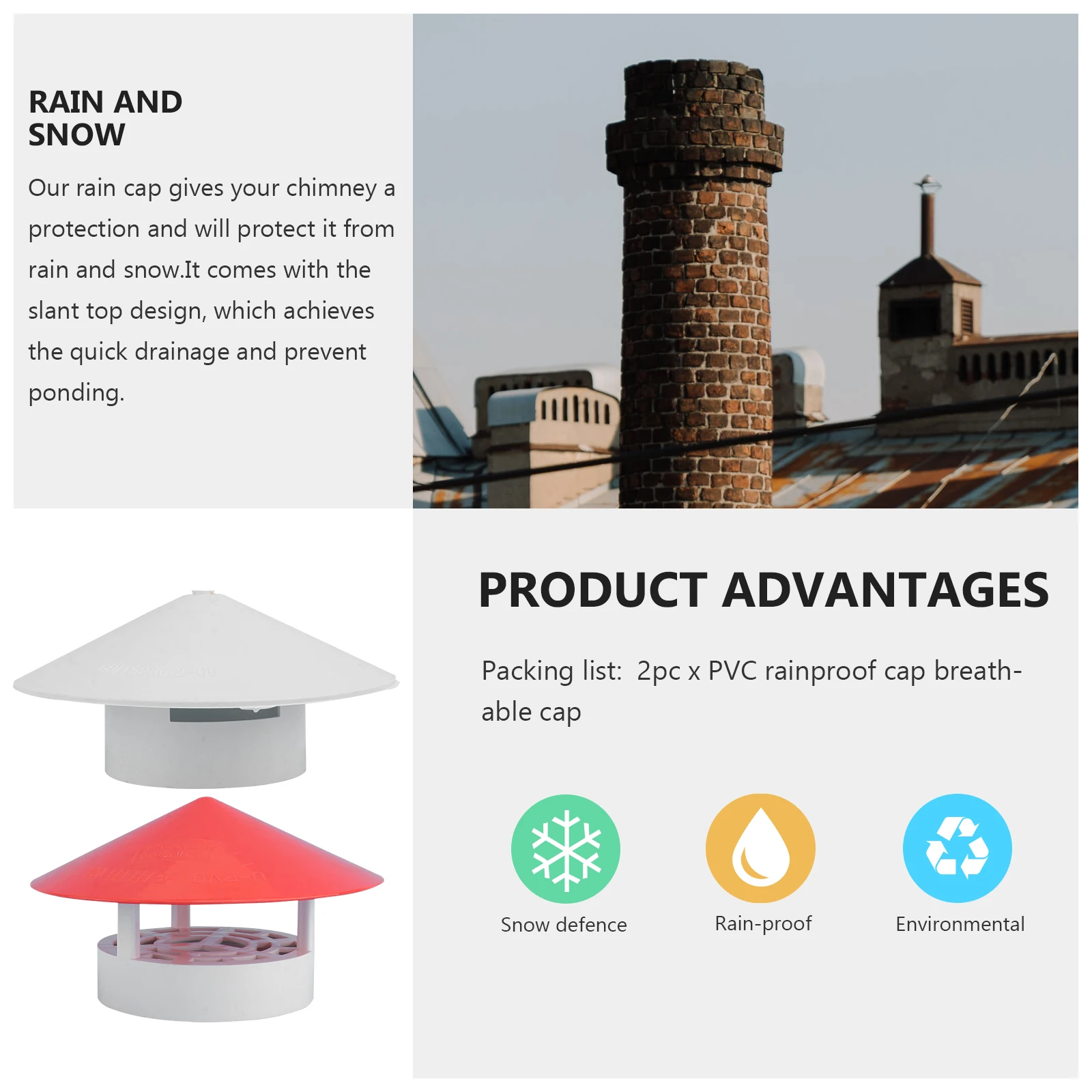 

Chimney Cap Rainproof Cover Windproof Tube Proof PVC Exhaust Pipe Protector Easy Install Simple Structure