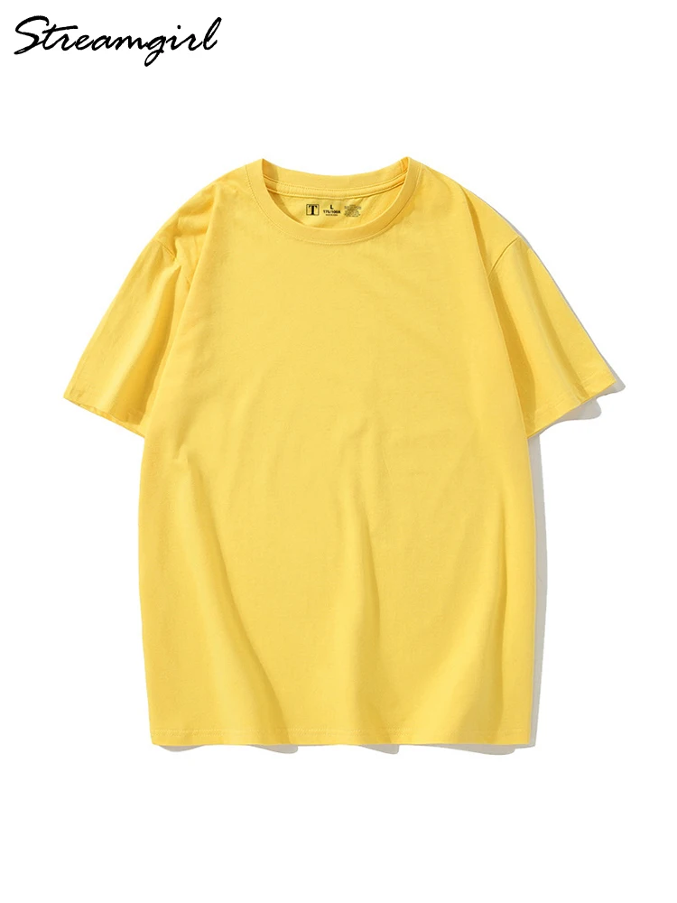 100% Cotton Yellow T shirt Women Basic 2022 Summer White Tops Female Loose Tshirt Soft Solid T shirts For Women Tee Shirt Femme