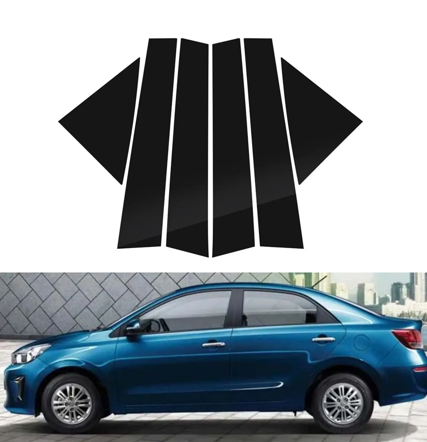 

6PCS Car Side Pillar Posts Door Side Trim For Kia Pegas Soluto 2017 2018 2019 2020 2021 2022 Window Decal Cover Exterior Part