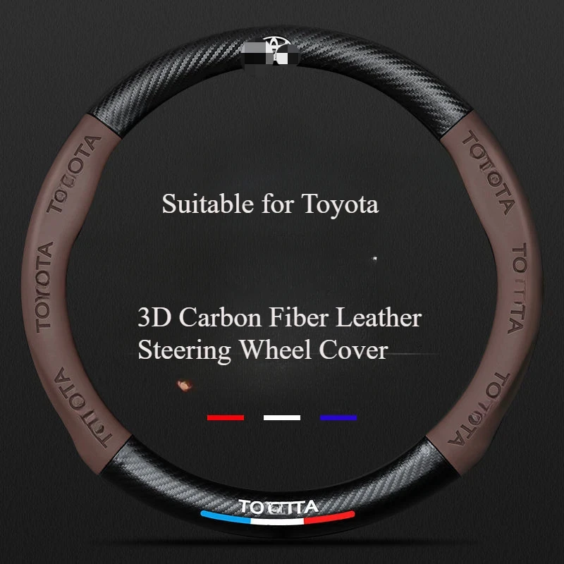 

New For Toyota 3D Car Steering Wheel Cover, Fusion Carbon Fiber Premium Leather Car Steering Wheel Cover Non-Slip Breathable