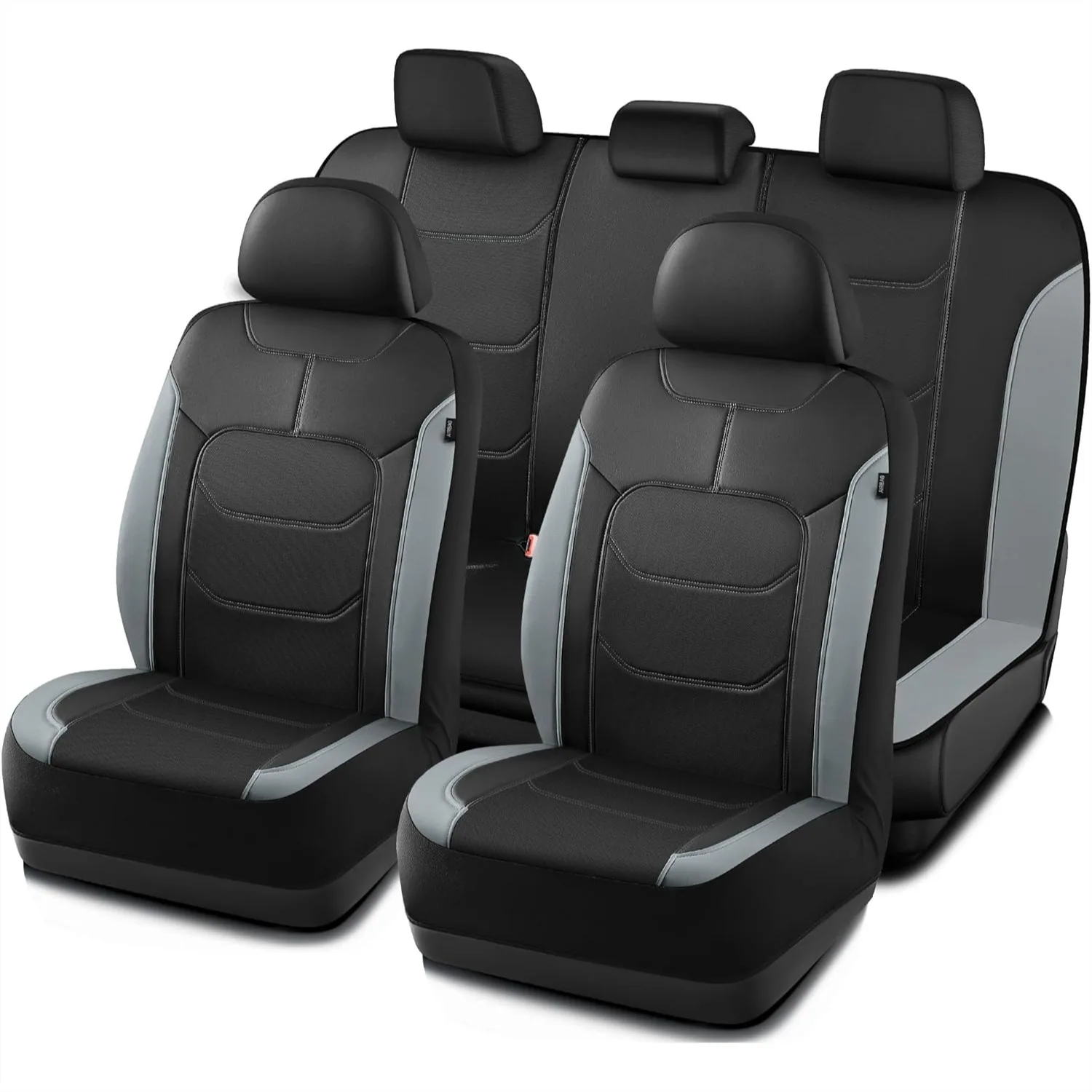 

Premium Leather Car Seat Covers Full Set, Airbag Compatible Universal Fit for Cars, Trucks, SUVs, Vans, Grey
