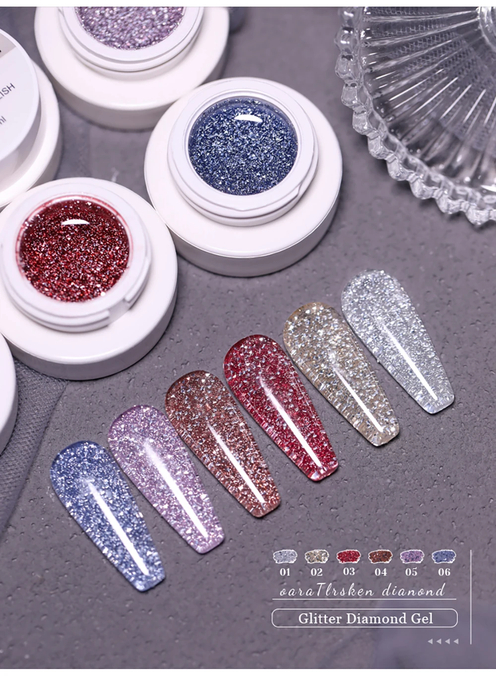 Vendeeni 6 Farben Glitzer-Broken-Diamond-Gel-Nagellack, semi-permanenter, reflektierender UV-Gel-Lack, TPO HEMA-frei – Detail 6