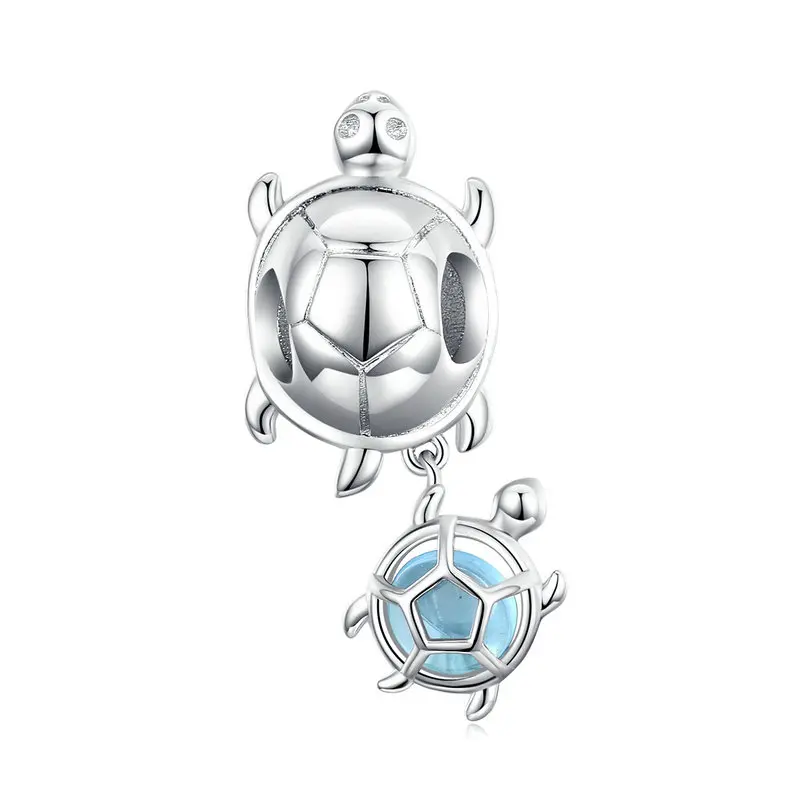 WOSTU Charm-Anhänger aus 925er-Sterlingsilber im Ozean-Stil, Drachenwaage, Karpfen-Hängeperlen, blauer CZ-Anhänger für Original-DIY-Schmuckherstellung
