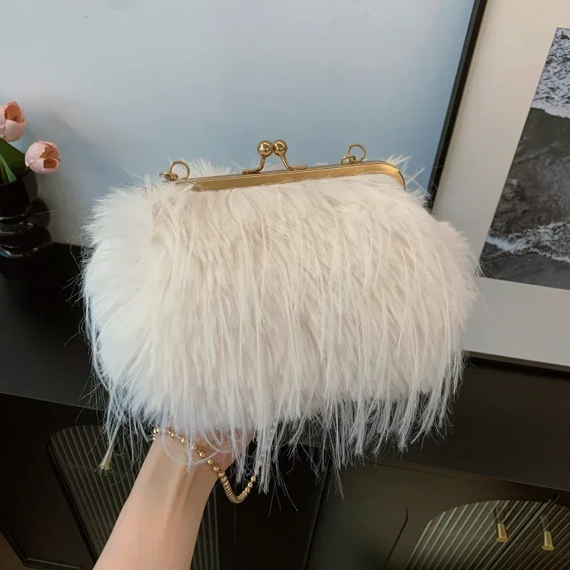 

Fashion Winter New Style Plush Crossbody Bags Frame Chains Cute Hot Trendy Women's Shoulder Bags 2024 Simple Versatile on Sale