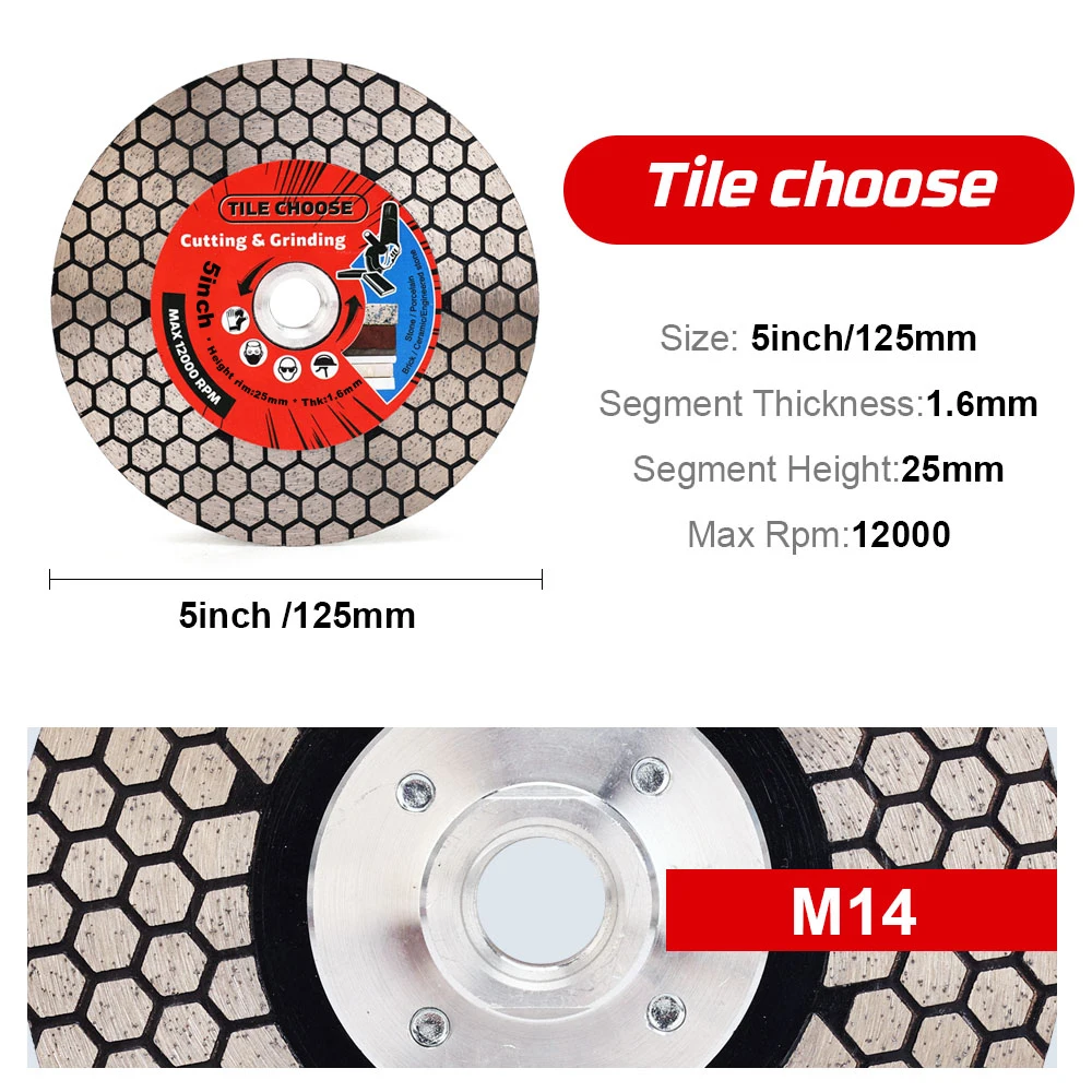 Casaverde D115mm/125mm Diamantdoorslijpschijf Tegel, Porselein slijpblad Met Verwijderbare Flens Voor Snijden Slijpsteen