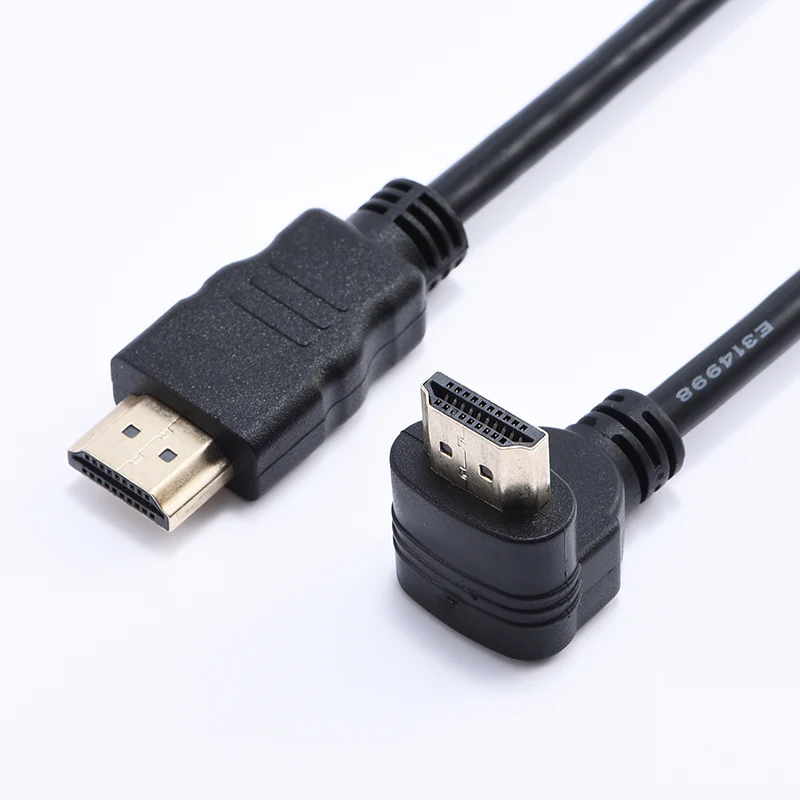 Câble compatible HDMI mâle vers mâle, fil de câble HD M/M, double ligne HDTV, court à 90 degrés, angle droit vers le bas, 0.5m