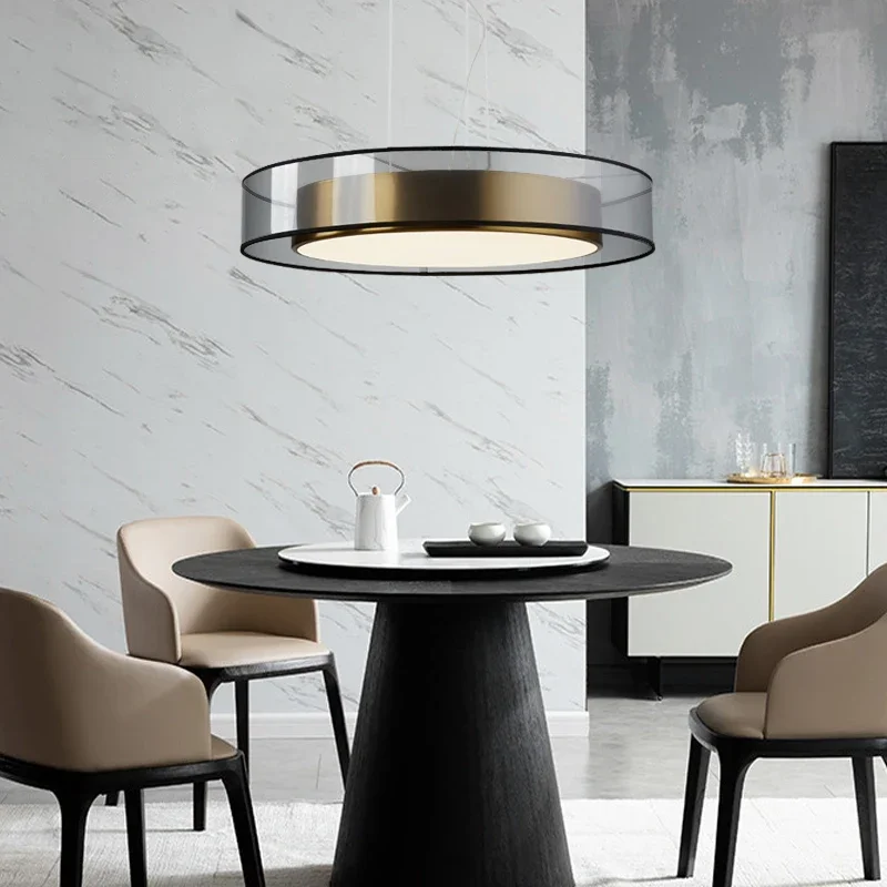 

Modern Copper Pendant Light Double Lampshade LED Ceiling Lamp for Living Room and Bedroom Industrial Style Decor