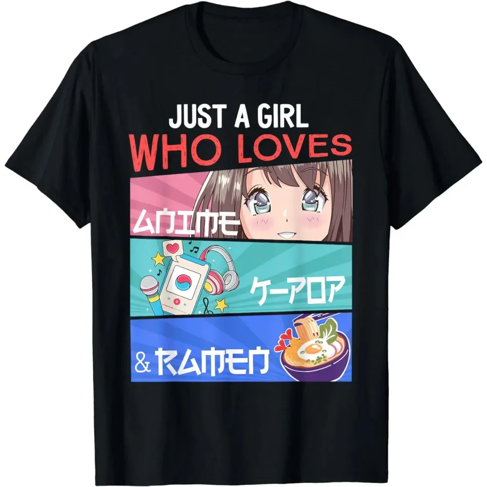 Just A Girl Who Loves Anime T Shirts K-Pop Ramen KPop Lover Kawaii T-Shirt Aesthetic Clothes Kawaii Clothes Men Women Tees