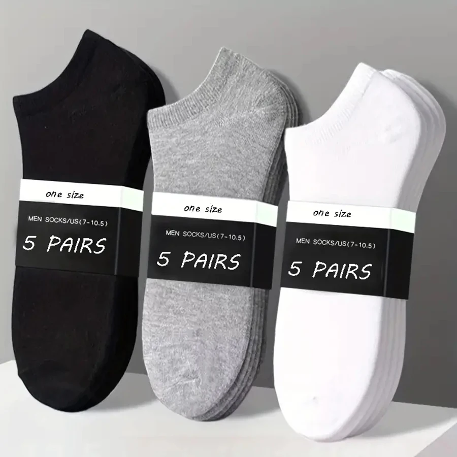 5 Pairs Men\'s Boat Socks Business Sport Sweat Absorption Mature Summer Autumn Solid Color Non Pilling Versatile Ankle Socks