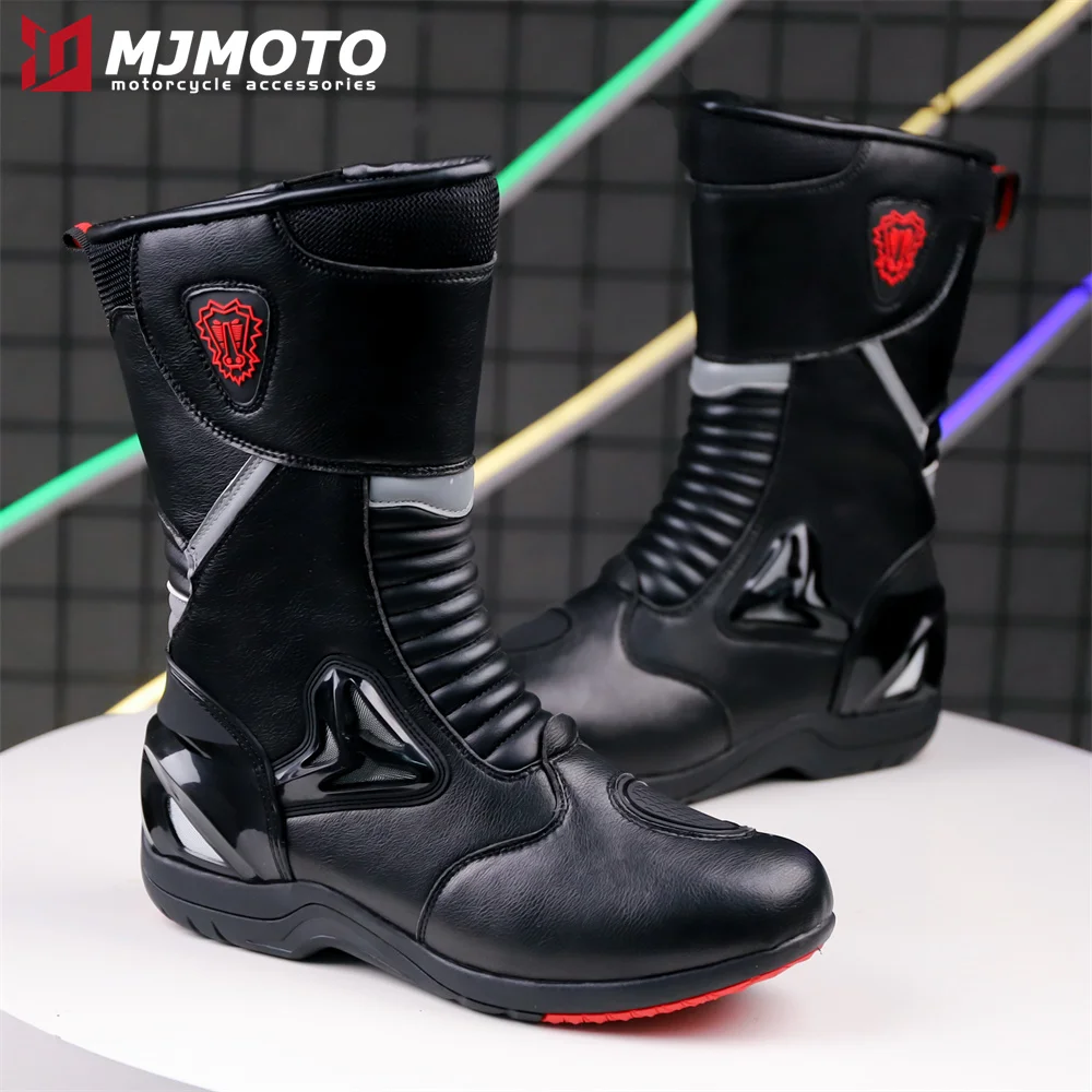 

New Leather Motorcycle Riding Boots Mid-Calf Ankle Summer Winter Waterproof Warm Moto Moto Long Shoes Foot Guards Anti-scartch