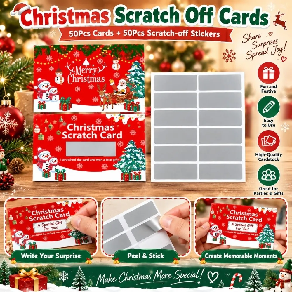 50Pcs/Set DIY Christmas Scratch Off Cards Write‑In Cartoon Surprise Raffle Cards Creative Lucky Party Gift Vouchers New Year