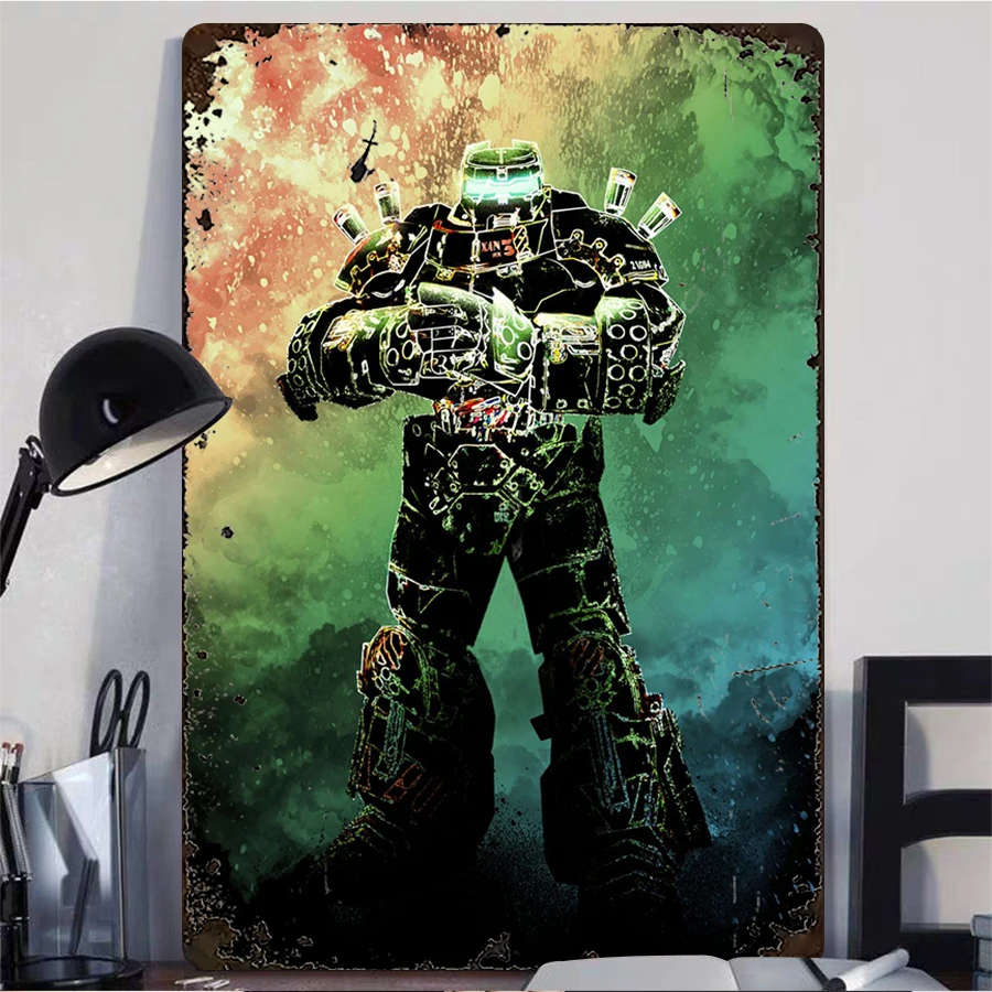 Cyberpunk Mecha Warrior Metal Wall Art Retro Industrial Style Home Decor Customizable Mural for