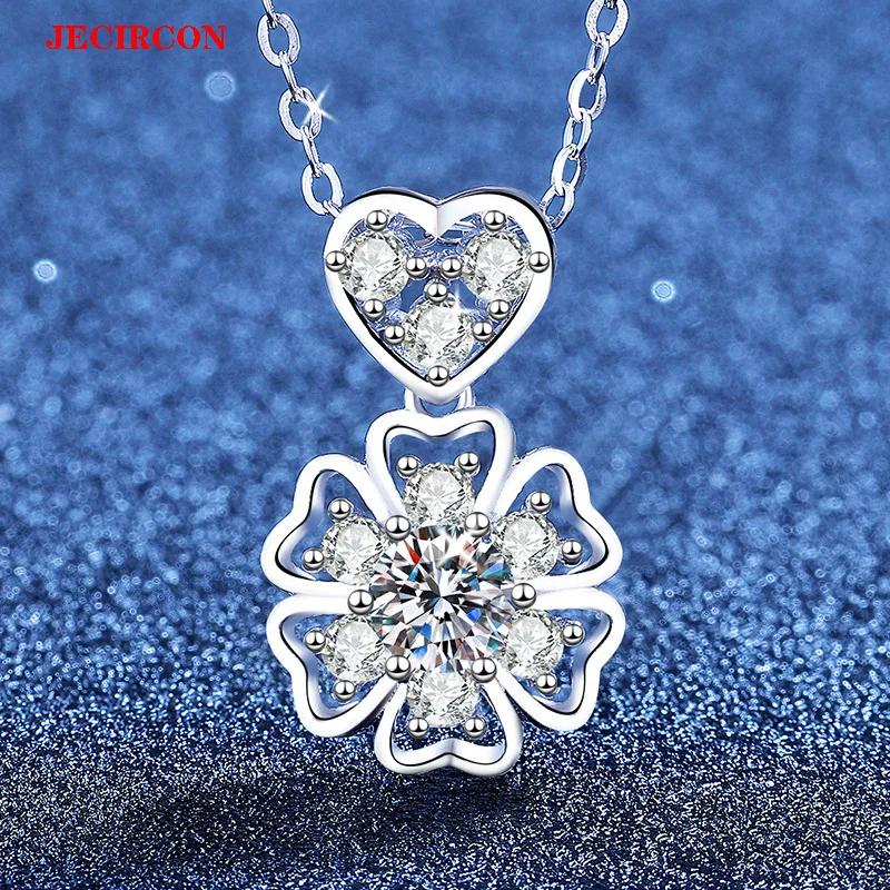 

Женское ожерелье с муассанитом JECIRCON 0,5 карата, стерлинговое серебро S925, кулон в форме сердца и цветка, сверкающие украшения, модный счастливый шарм