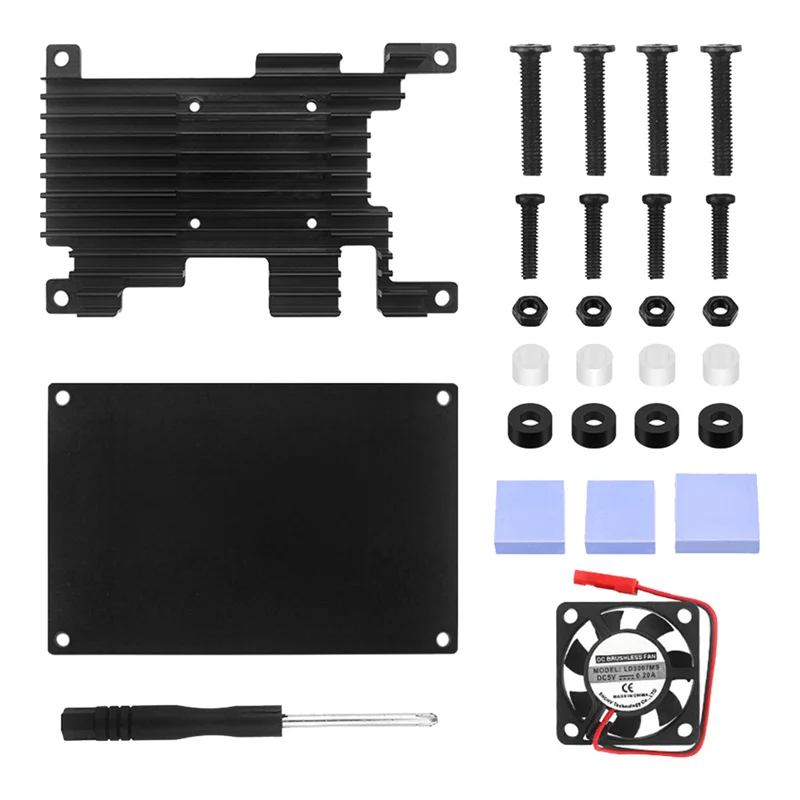 For 3 Aluminum Alloy Protective Case with 30X30 Cooling Fan+Thermal Pad Active Passive Cooling Metal Case