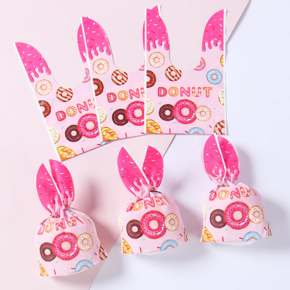 Donut Rabbit Gift Bags Candy Biscuit Packing Bag Donut Happy Birthday Party Decor Kids Birthday Party Supplies Favor Baby Shower