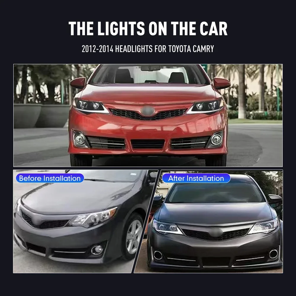 Par de conjunto de farol de carro led para toyota camry 2012-2014 lâmpada de cabeça dianteira drl sinal de giro faróis plug and play