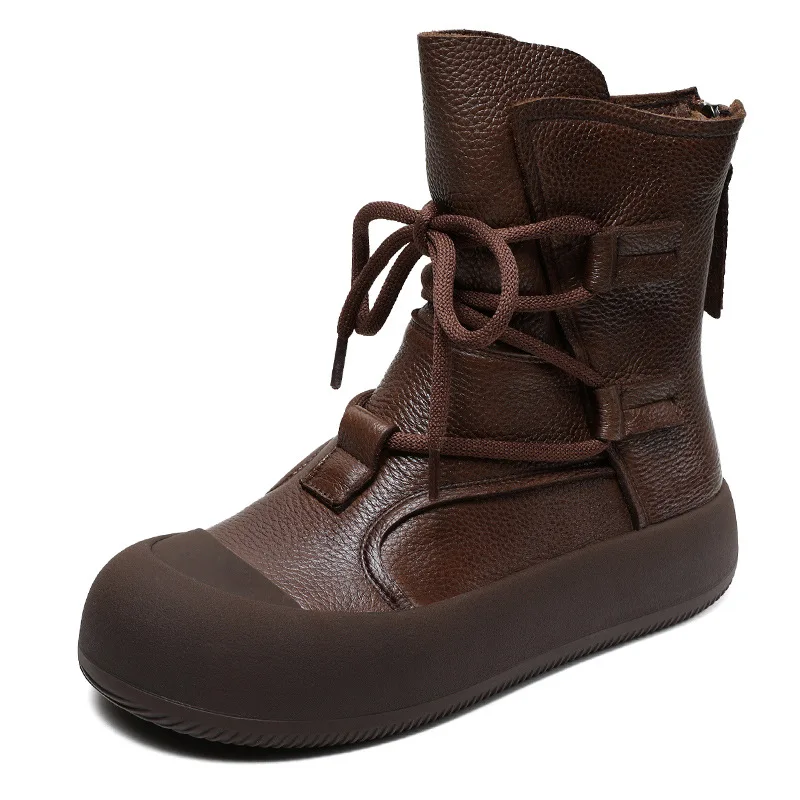 

Handmade Retro Roman Ankle Boots For Women Genuine Leather Chunky Platform Back Zipper Comfort Trend Casual Short Boots