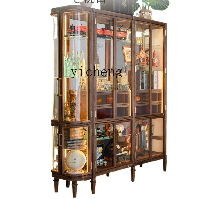 ZK display cabinet model storage solid wood glass cabinet retro dining edge whole wall cabinet home decor