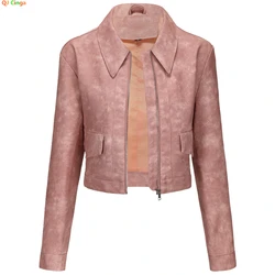 Women's Pink Short Jacket, Single Breasted Lapel PU Coat, Fashion Casual Faux Leather Jackets, Black, Beige, Brown, Coffee Tops.