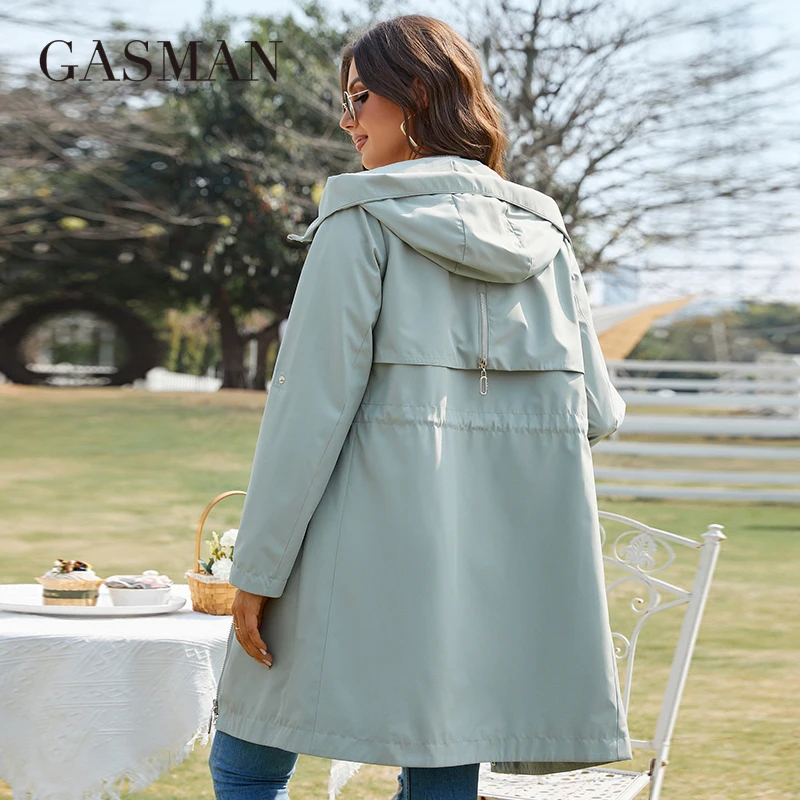 GASMAN women\'s jacket spring 2022 Long fashion hooded trench coat for women High quality windproof zipper coats woman GW-82103