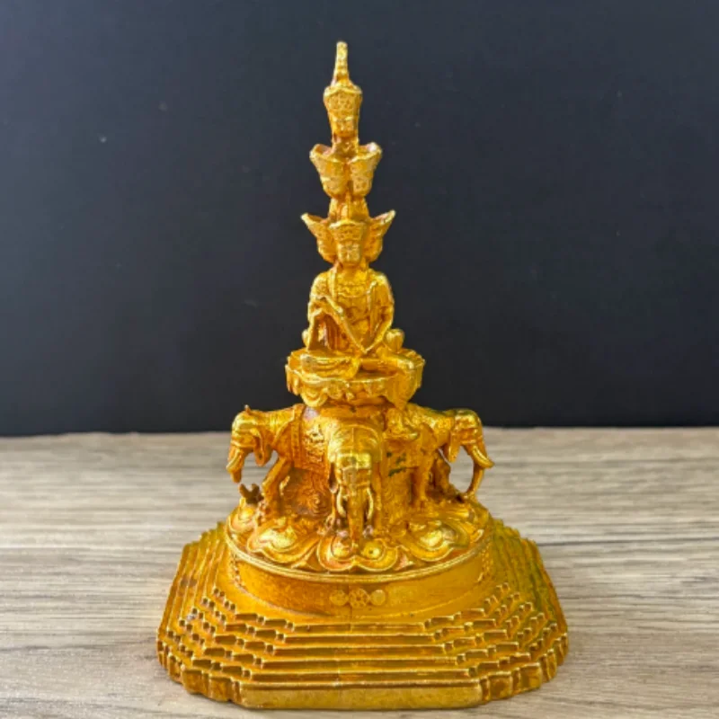 Antique Bronze Ten-Faced Samantabhadra Statue - Emeishan Golden Summit Bodhisattva, Home Altar Worship Ornament