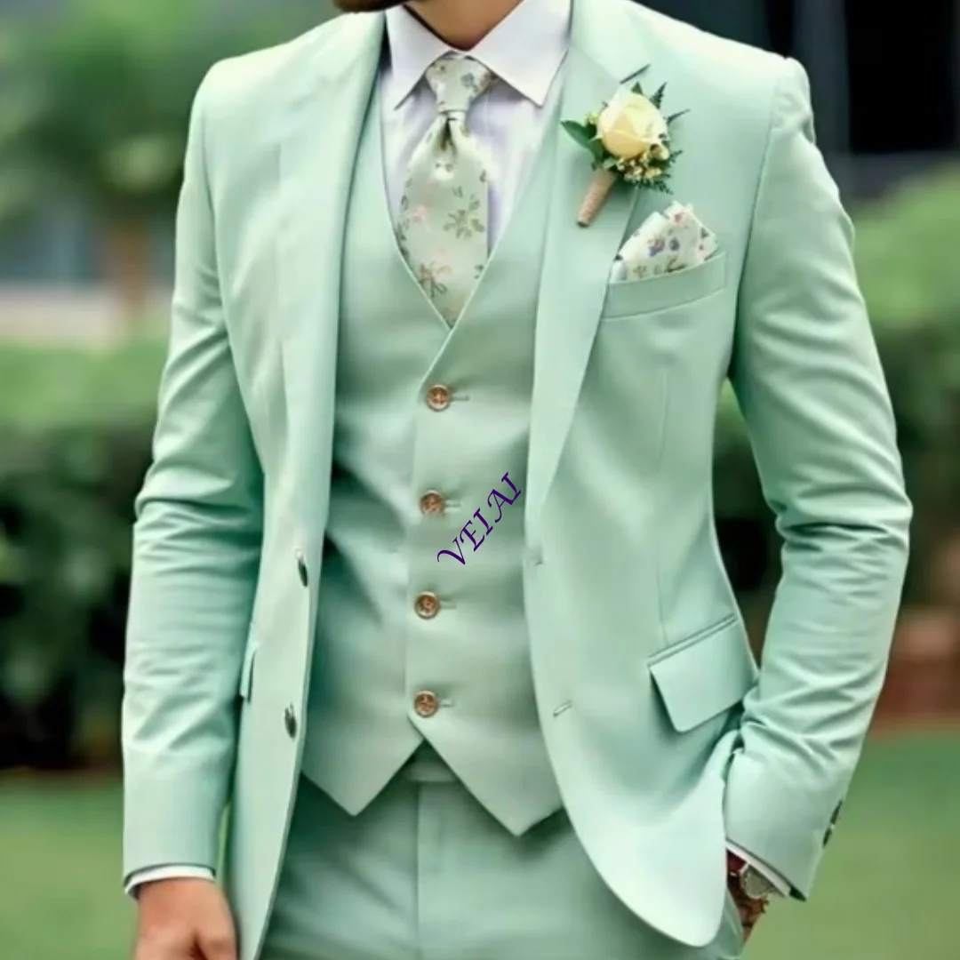 CustomizedElegant Wedding Men Suits 2025 High Quality Single Breasted Notch Lapel 3 Piece Jacket Pants Vest Full Sets Costume