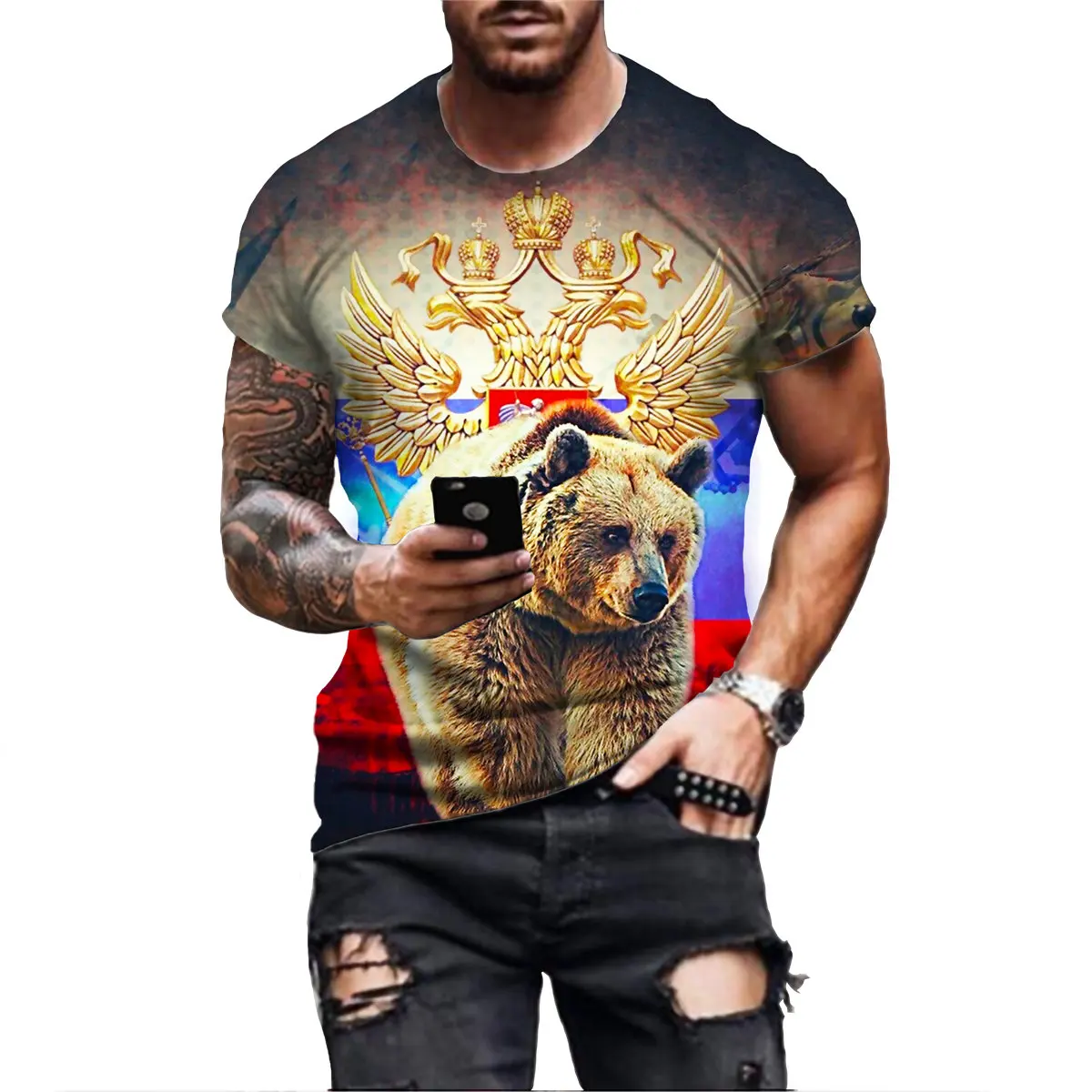 

Summer t shirt Men Russia T-shirt Bear T Shirt 3d Anime Tshirts Sexy Male Shirts Casual Tops Mens Clothing