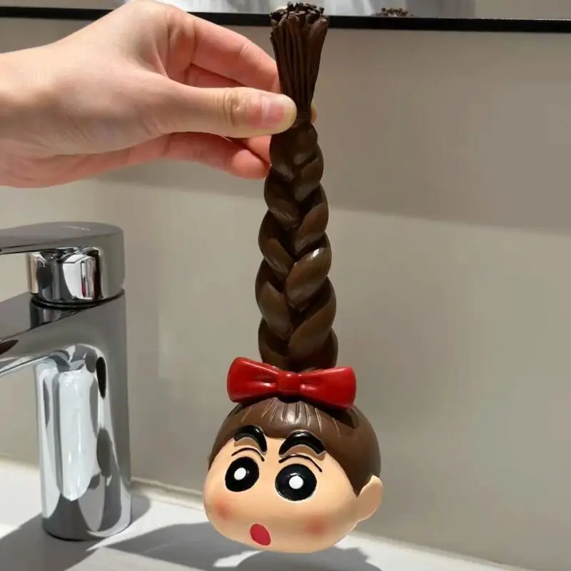 Kawaii Crayon Shin Chan Long Braid Hair Tie Storage Rack Cartoon Creativity Desktop Ornament Bathroom Accessories Rack Gift Toy view 6