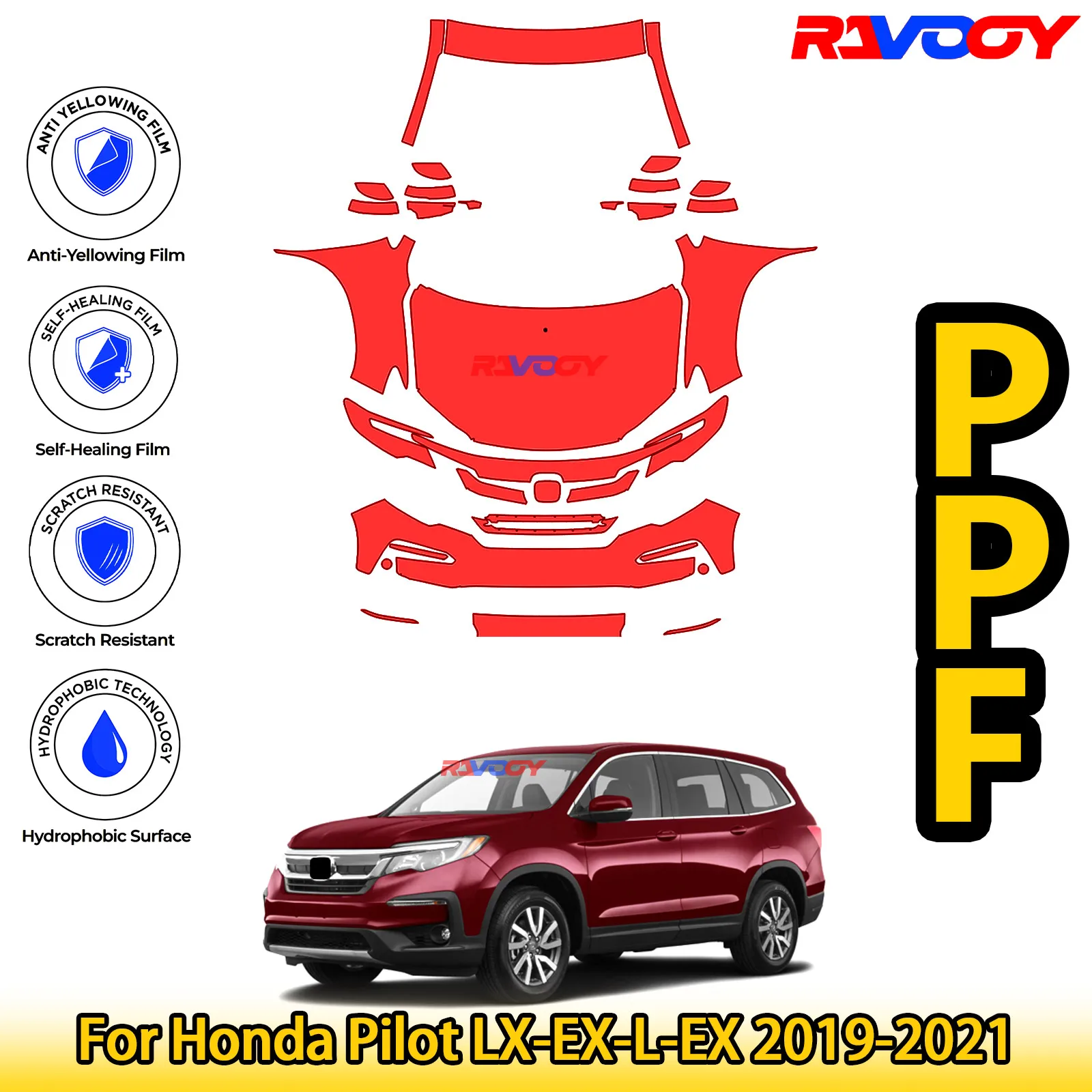 

Для Honda Pilot LX-EX-L-EX 2019-2021 глянцевый матовый черный предварительно вырезанный передний комплект PPF, защитная пленка для краски