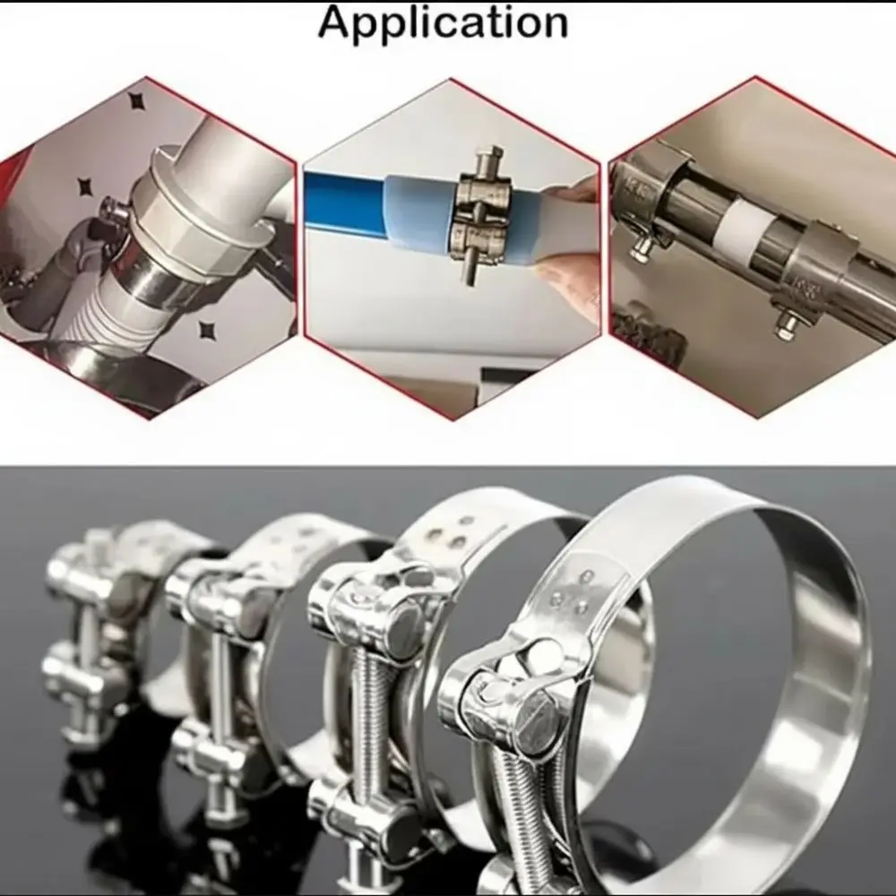 New 304 Stainless Steel Hose Clamps T Bolt Powerful Tube Clamps Exhaust Air Sealing