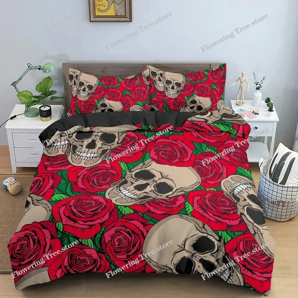 Skull Duvet Cover Set Flowers Bedding Set Quilt Cover With Pillowcase King Queen Twin Full Size Bedclothes Bedroom Decor 2