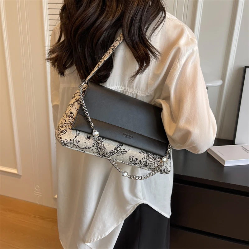 Fashion Color Block Handbag Bag PU Leather Shoulder Bags for Women Luxury Design Small Handbag Grace Female Subaxillary Clutches