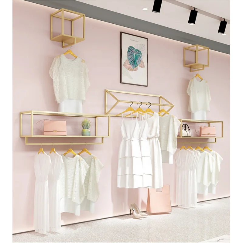 2025customized.Cheap Space Saving Garment Rack Wall Mounted Clothing Display Rack Furniture Clothes Shop