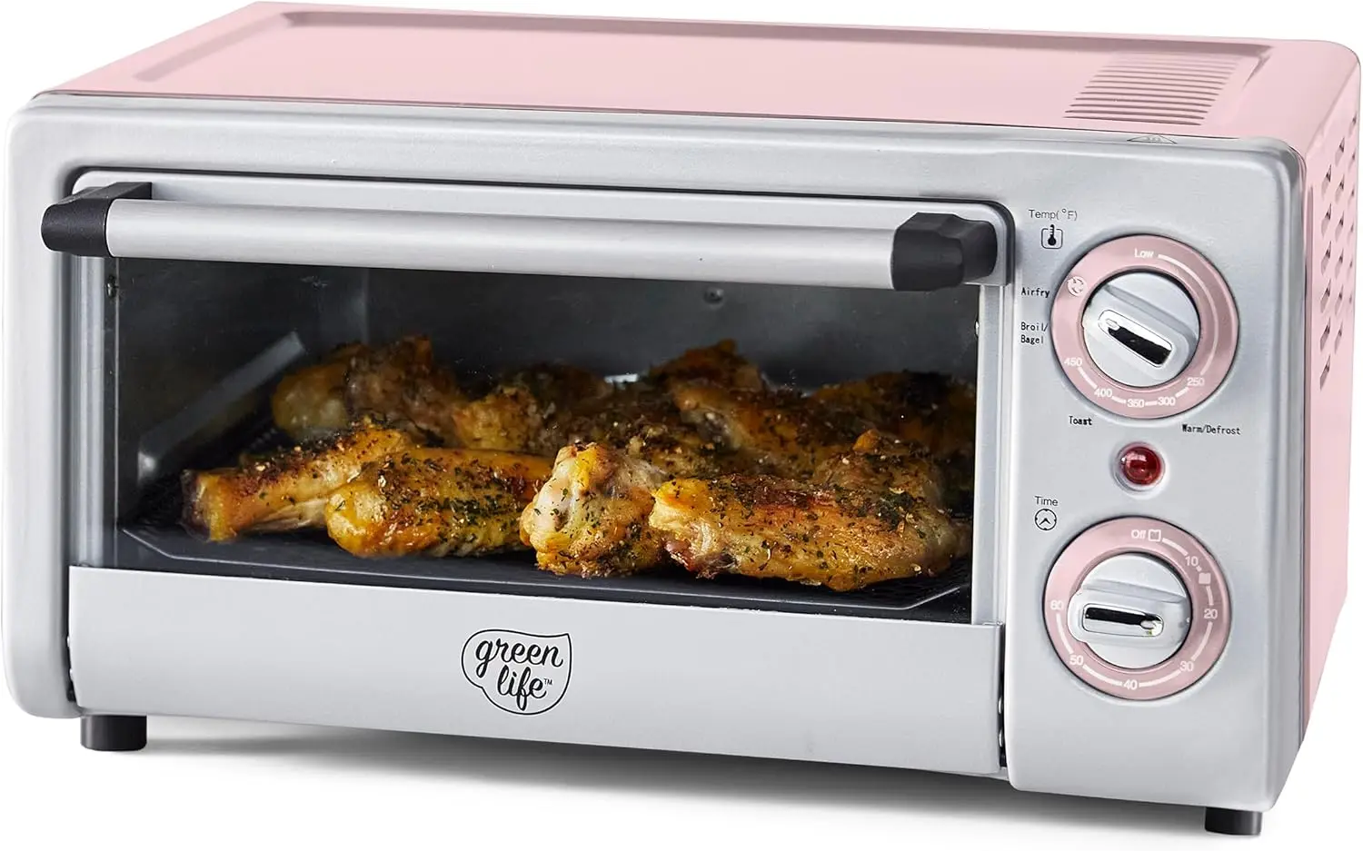 

Countertop Toaster Oven Air Fryer Stainless Steel, PFAS-Free Ceramic Tray & Basket, Bake, Reheat, 4 Slice or 9” Pizza Capacity,