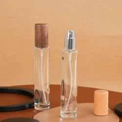 10ml Portable Clear Spray Wooden Cap Dispenser Bottle Travel Refillable Sample Walnut Cover Empty Perfume Atomizer Container 1PC