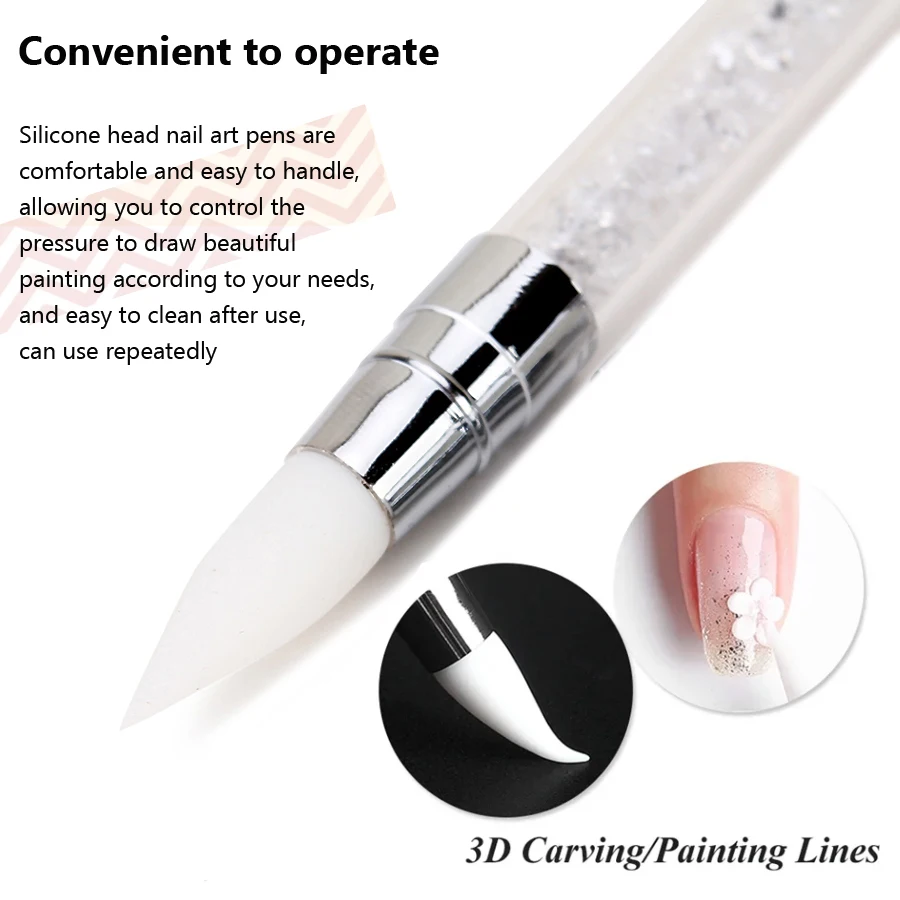 Dual-ended Silicone Sculpture Pen for Nail Art, Easy and Precise Nail Design Tool, 3D Carving Glitter Dotting Brush