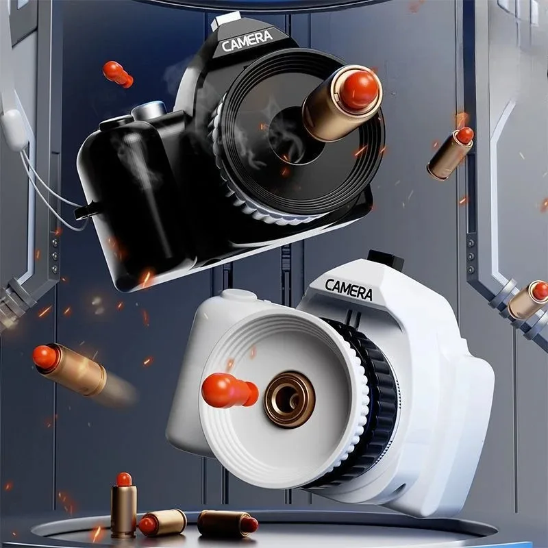 Trucco Divertente Fotocamera Giocattolo Pistola Shell Telecamere da lancio Giocattolo Creativo Decompressione Lancio Divertente Soft Bullet Spy Telecamere Giocattolo da tiro