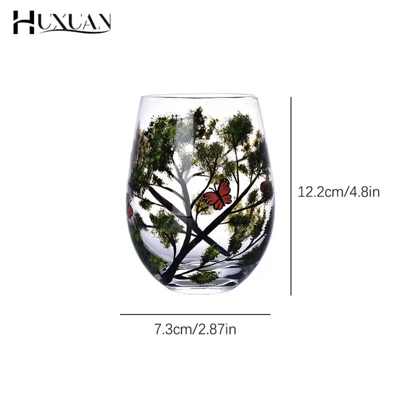 1PC Four Seasons Trees Wine Glasses Goblet Creative Printed Round Glass Cup For Wine Beer Cocktail Large Capacity Glass Cup Gift