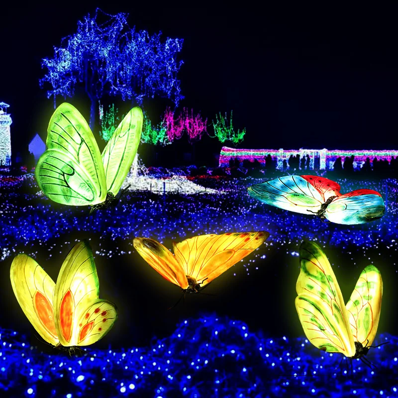 Outdoor simulation luminous butterfly fiberglass sculpture flower sea ornament garden landscape sketch lawn landscaping ornament