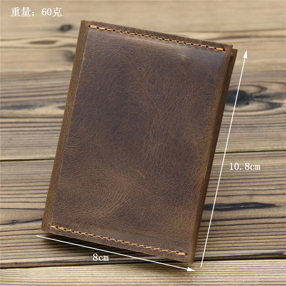 Vintage Genuine Leather Wallet Men‘s Handmade Crazy Horse Leather Purse Personality Fashion Card Bag