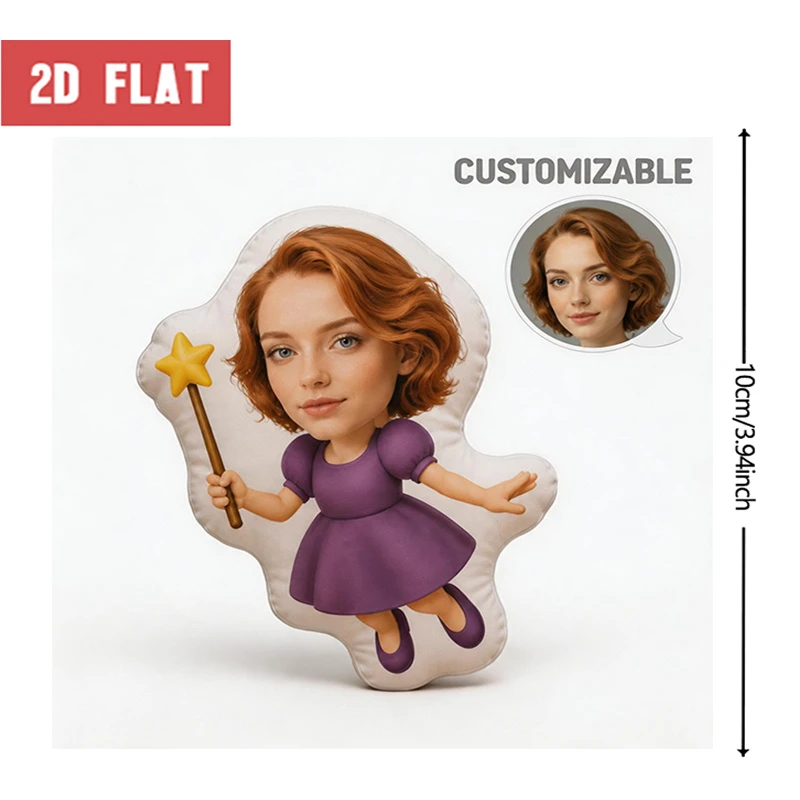Custom Personalized Photo Face Pillow, Purple Dress And Magic Wand Style Custom Shaped Decorative Cushion, Unique Home Decor Acc