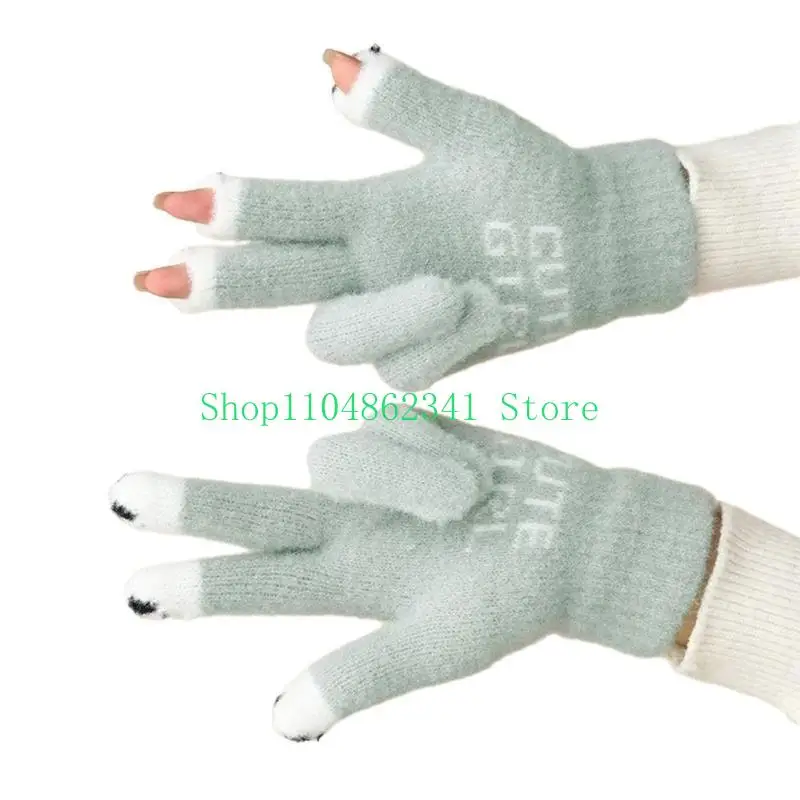 652F Adult Knit Gloves Full Finger Mitten Touchable Screen Glove with Jacquard Letter