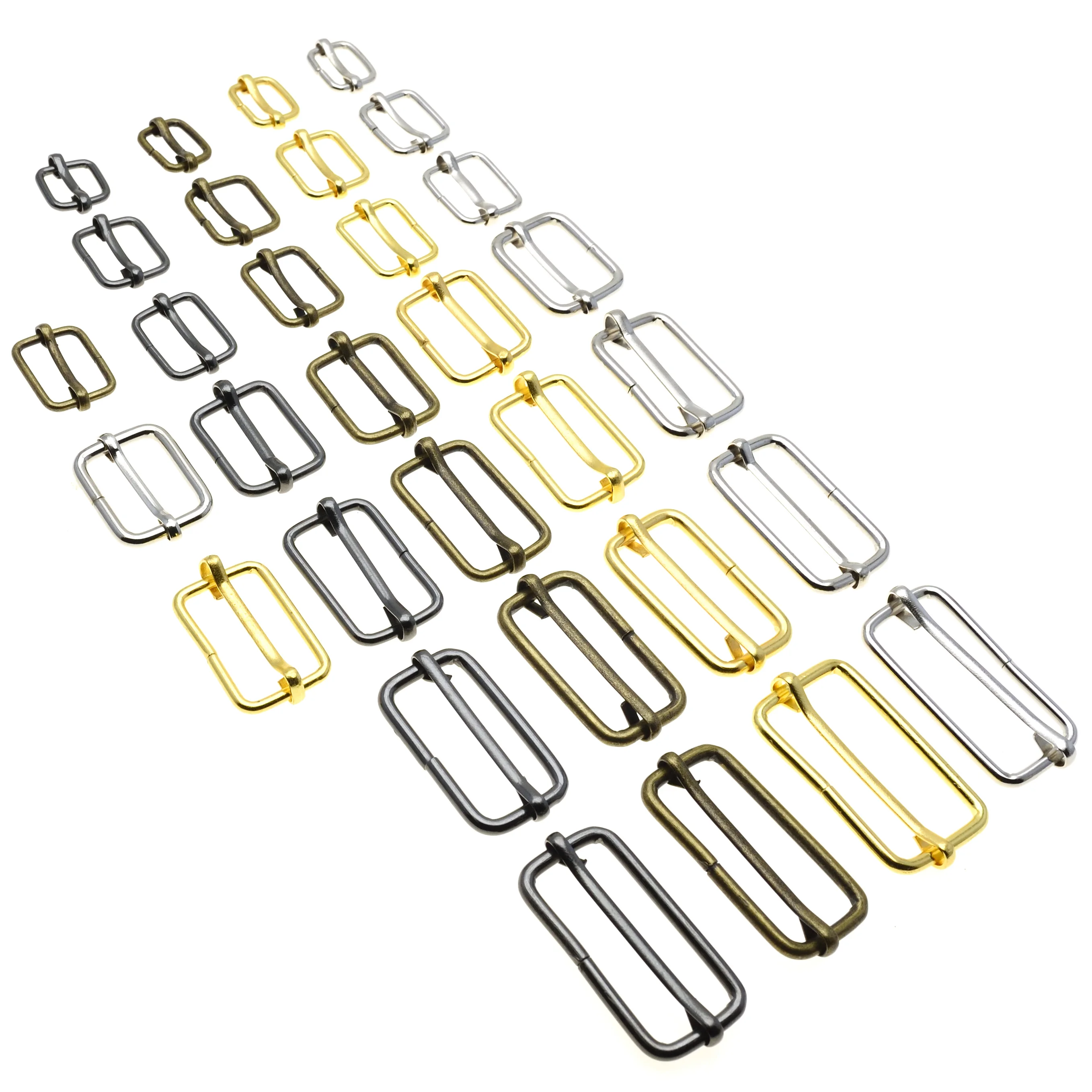 10pcs/pack Metal Slides Tri-Glides Wire-Formed Roller Pin Buckles Strap Slider Adjuster Buckles Rectangle Adjuster Belt Buckles