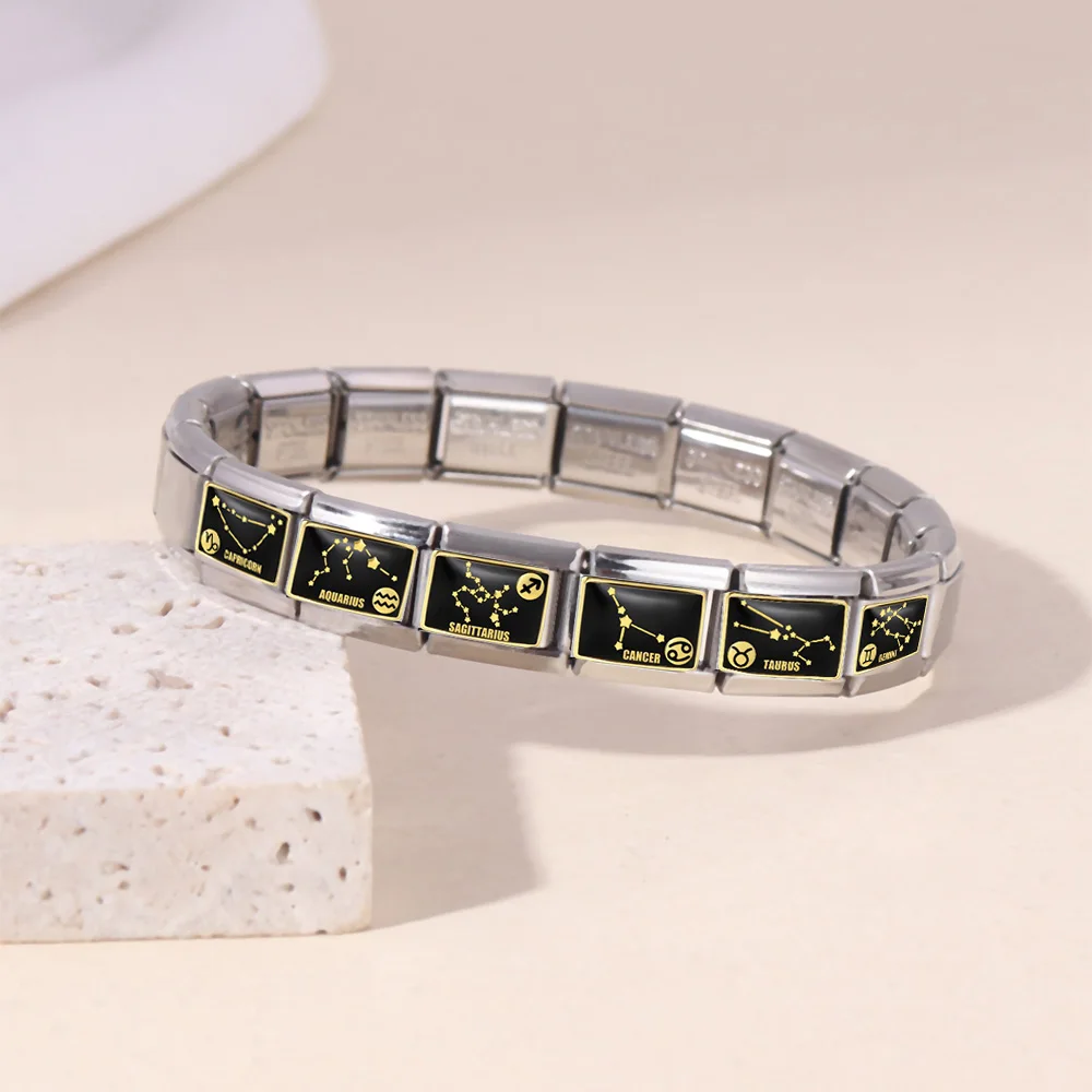 روابط إيطالية بتصميم أبراج فلكية سوداء تناسب مجوهرات الفولاذ المقاوم للصدأ 9 مم لصنع الأساور يدويًا للنساء والرجال - 2