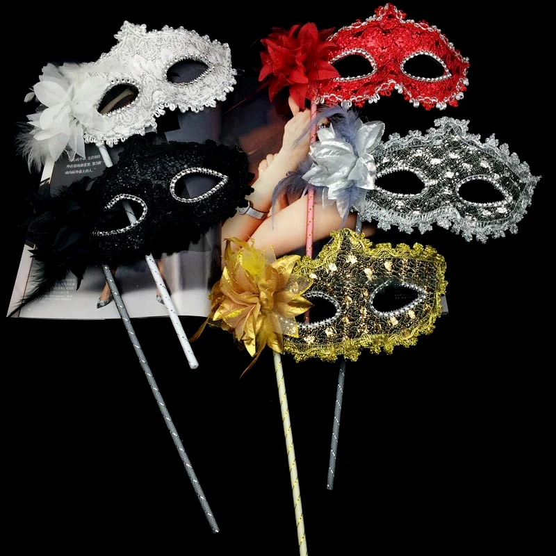 Flower Handheld Mask Women Lady Girls Venetian Princess Masquerade Masks On A Stick Dance Party Dress Decoration