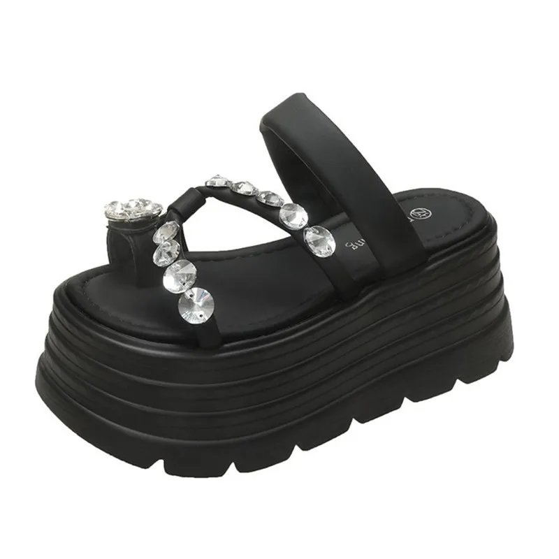 الصيف الفاخرة كريستال منصة النعال النساء السيدات الشاطئ الوجه يتخبط موضة بلينغ مكتنزة النعال عالية منصة أحذية من الجلد #1